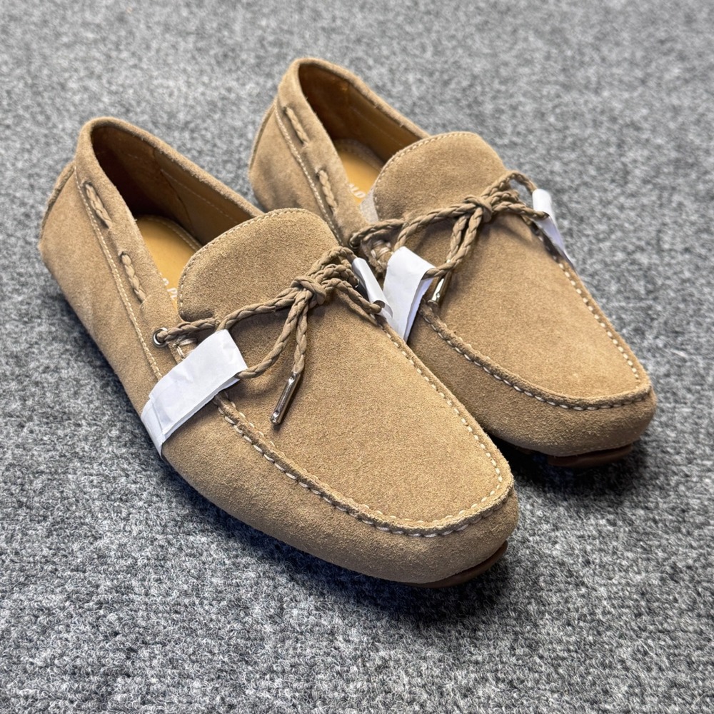 Donald Pliner Dutton02 Loafers Men 7 Tan Suede Driving Shoes Preppy Quiet Luxury